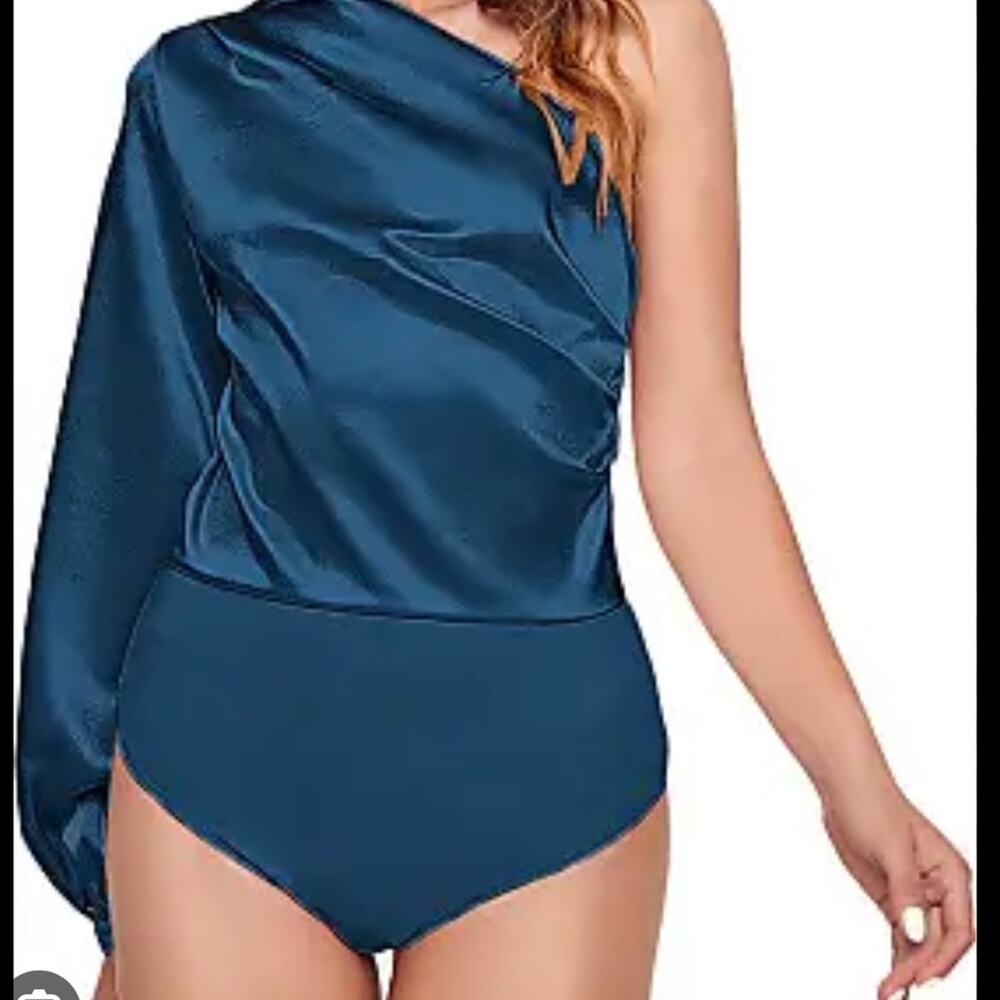 SOLY HUX  Women's One Shoulder Long Sleeve High Waist Satin Bodysuit XS
